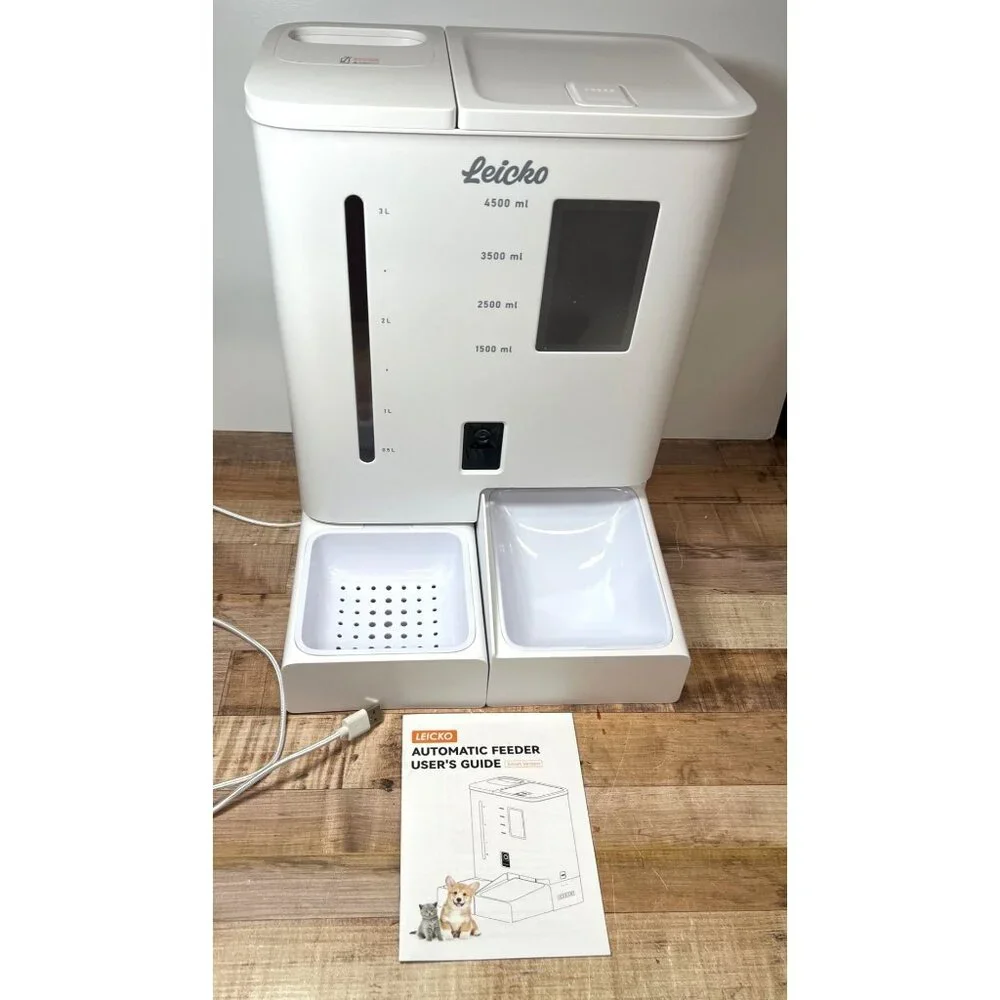 Leicko 4500ml Automatic Pet Feeder With LCD Display & Dual Bowls For Food & Wate